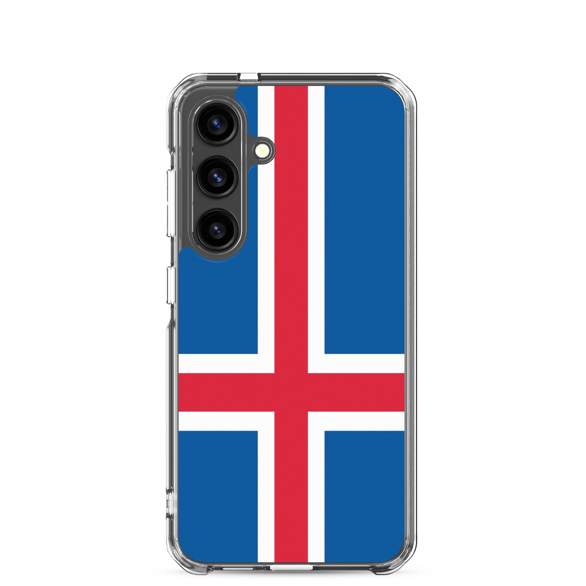 Coque de téléphone avec le drapeau de l'Islande, en TPU, offrant protection et style.