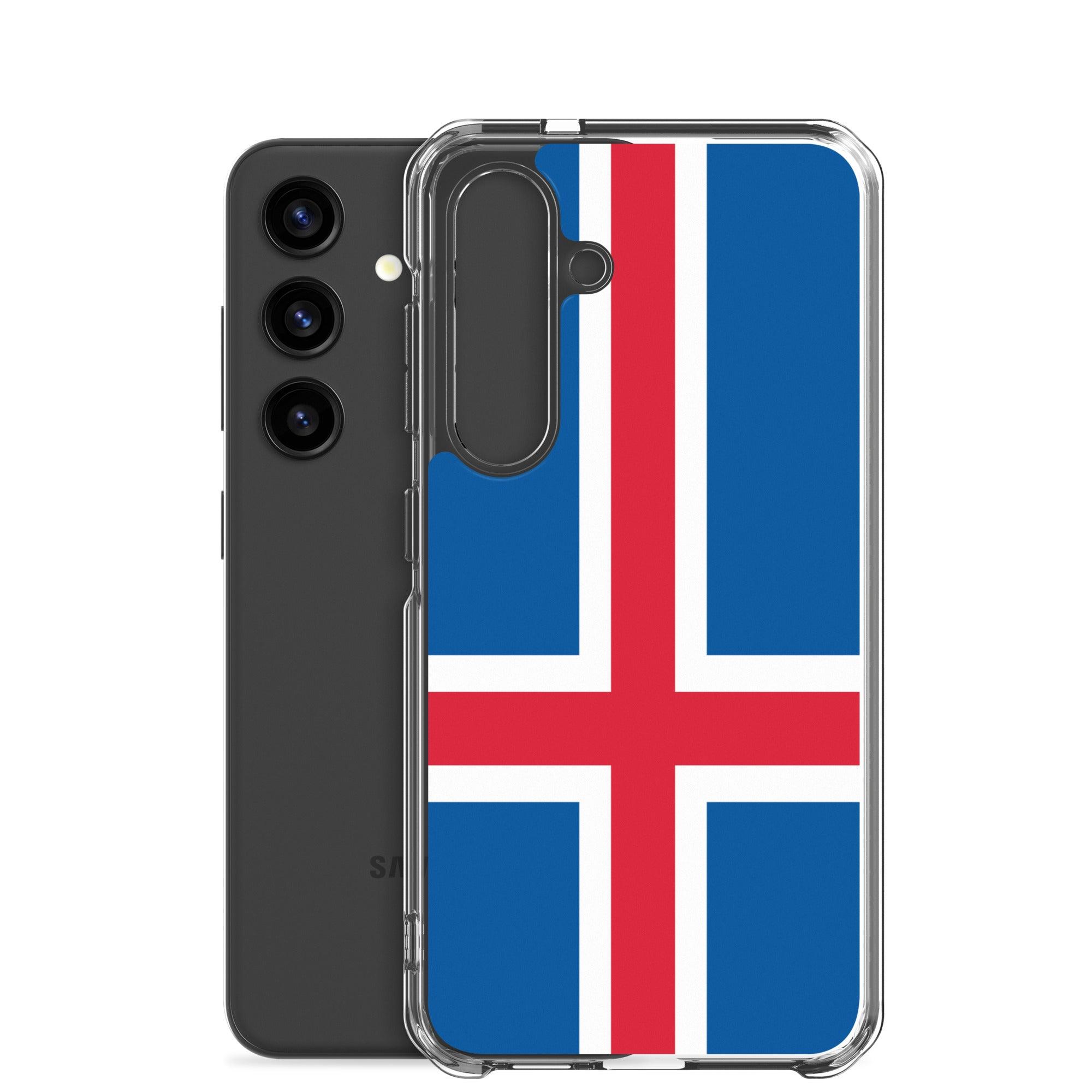 Coque de téléphone avec le drapeau de l'Islande, en TPU, offrant protection et style.