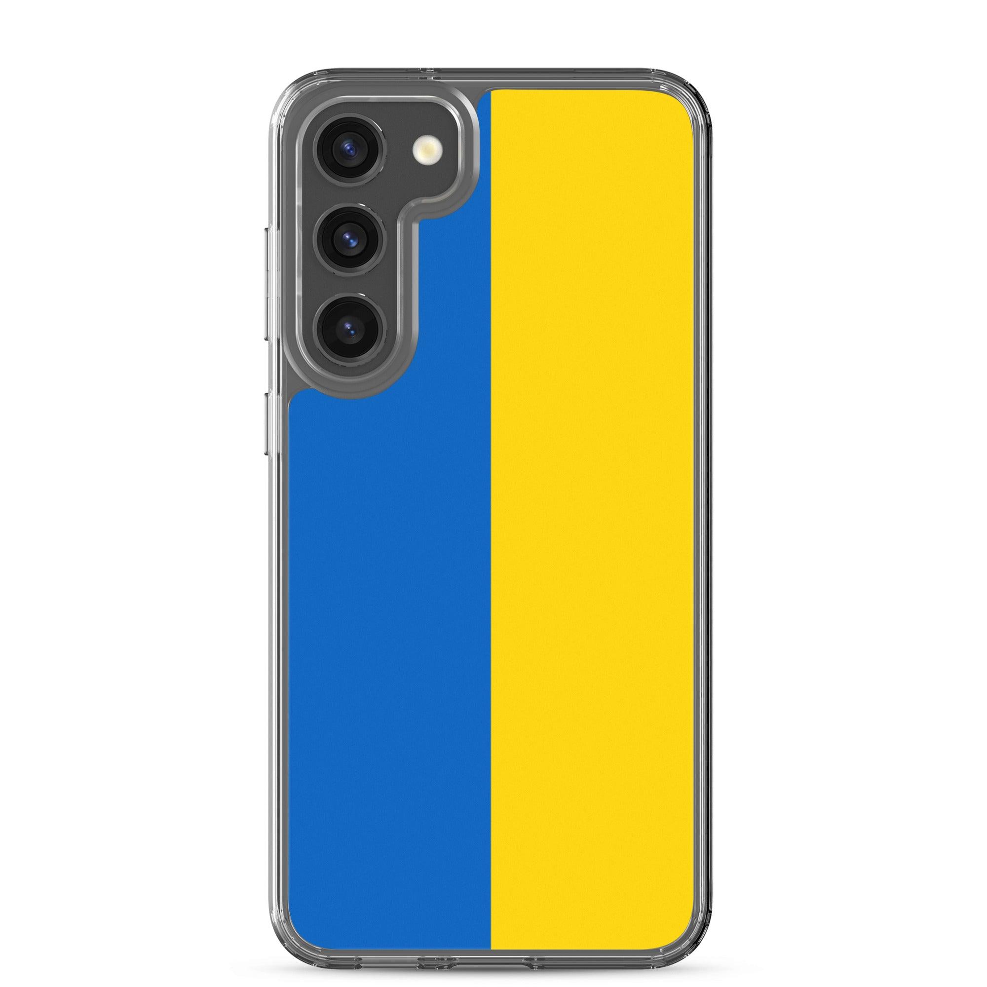 Coque de téléphone avec le drapeau de l'Ukraine, fabriquée en TPU, offrant une protection élégante et durable.