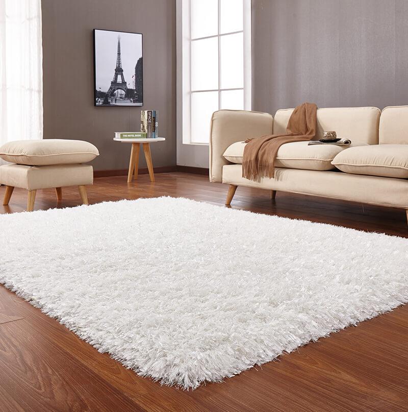 Coral Shag Area Rug in White with high-pile texture, showcasing its luxurious softness and elegant design.