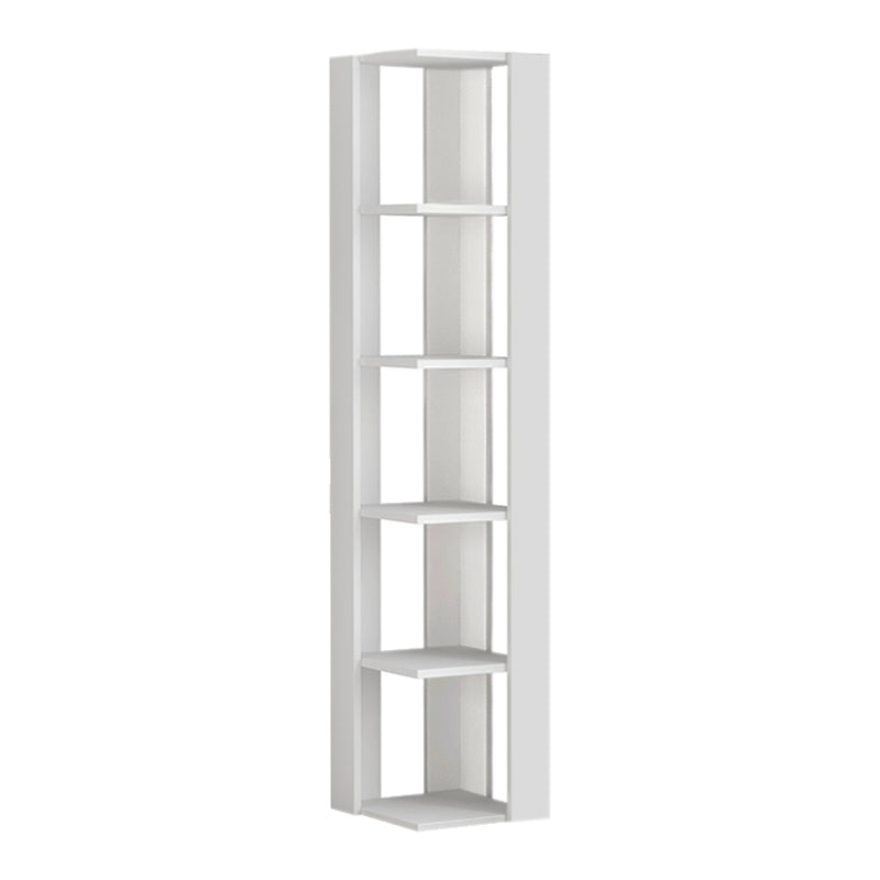 CANDY White Corner Bookcase featuring a sleek design, made of durable melamine, fitting perfectly in a corner space.