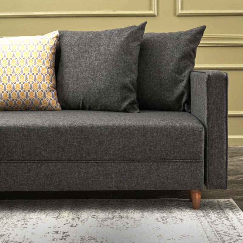 AMIRA Corner Sofa/Bed in anthracite color, featuring left corner design, storage space, and stylish walnut wood look legs.