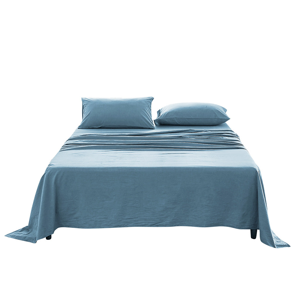 Cosy Club Washed Cotton Sheet Set in Blue, featuring a soft texture and stylish design, perfect for double beds.