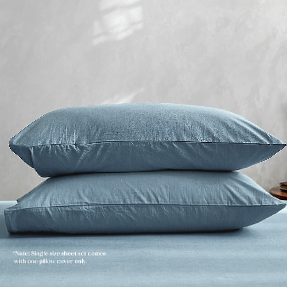 Cosy Club Washed Cotton Sheet Set in Blue, featuring a soft texture and stylish design, perfect for double beds.