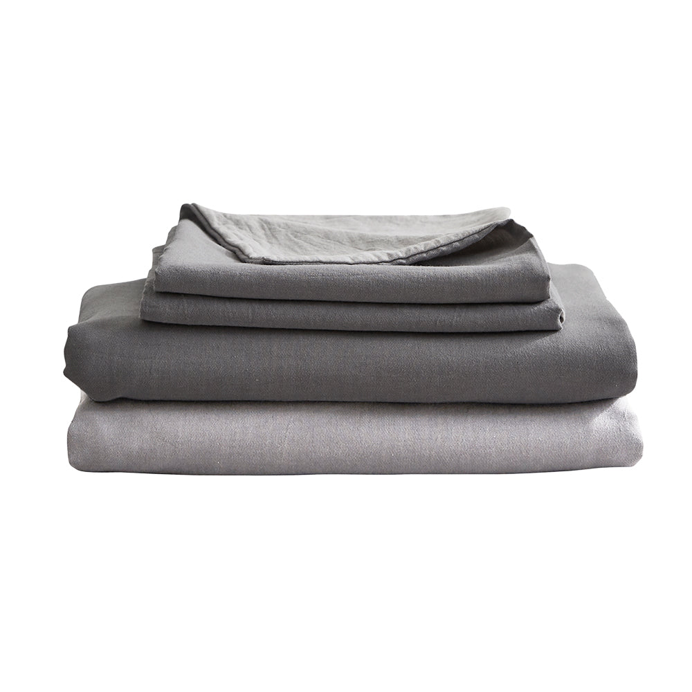 Cosy Club Washed Cotton Sheet Set in Grey, featuring a soft texture and elegant design, perfect for double beds.