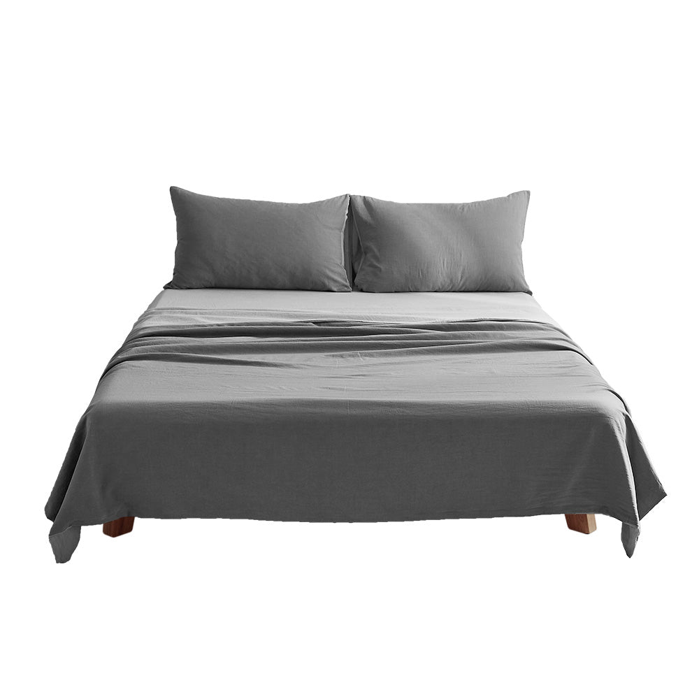 Cosy Club Washed Cotton Sheet Set in Grey, featuring a soft texture and elegant design, perfect for double beds.