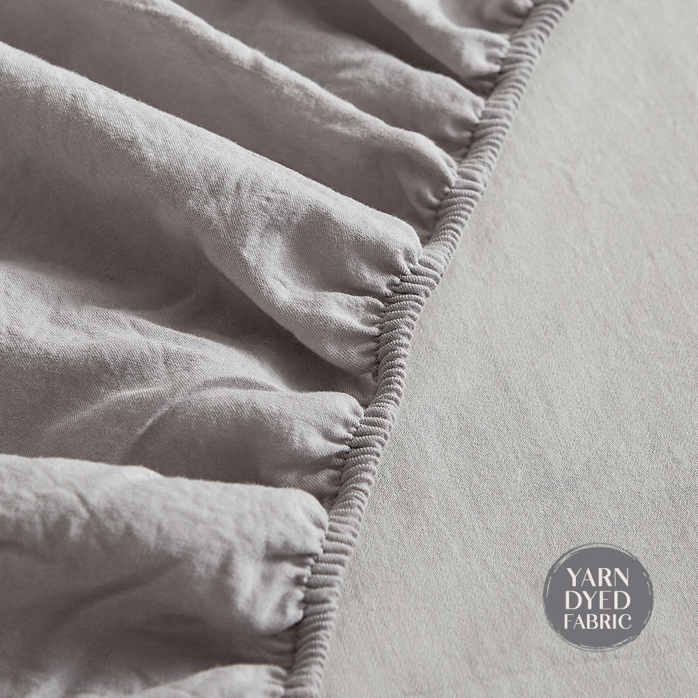 Cosy Club Washed Cotton Sheet Set in Grey, featuring a soft texture and elegant design, perfect for double beds.