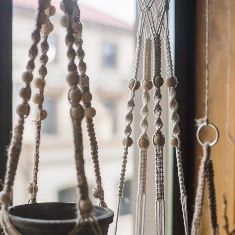 Cotton Hemp Rope Planter Hanger in beige, showcasing its durable design and multiple lengths for versatile plant display.