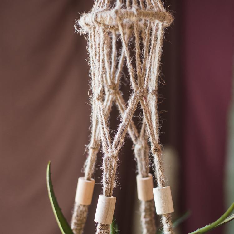 Cotton Hemp Rope Planter Hanger in beige, showcasing its durable design and multiple lengths for versatile plant display.