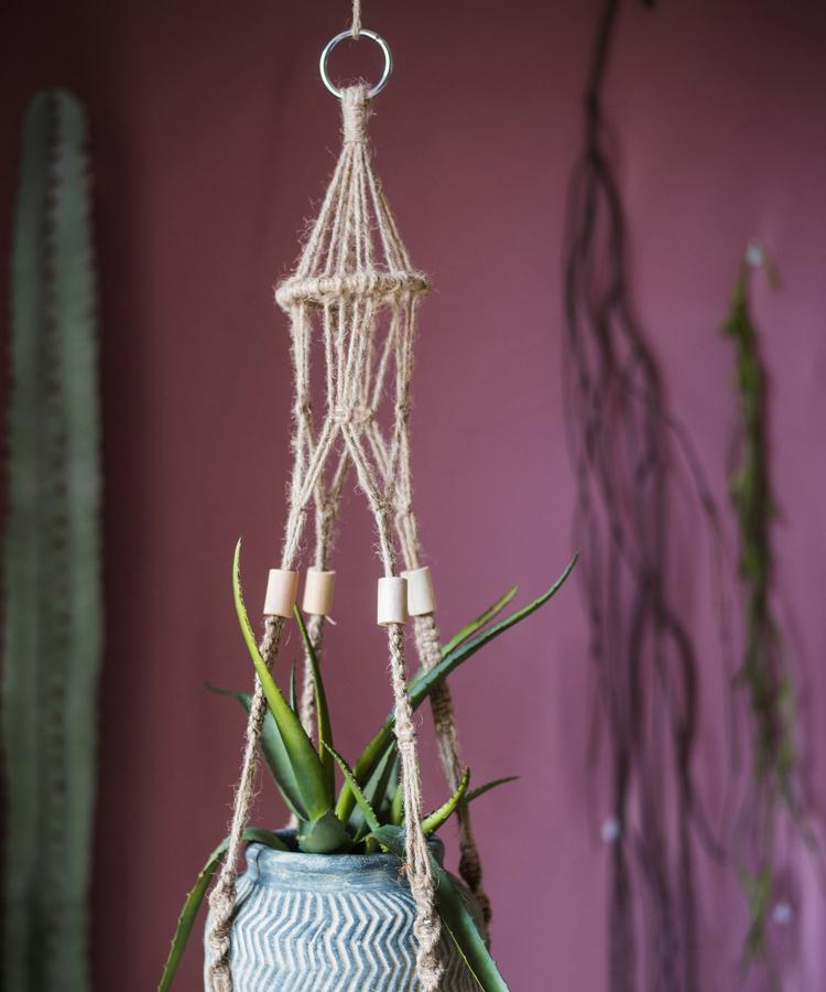 Cotton Hemp Rope Planter Hanger in beige, showcasing its durable design and multiple lengths for versatile plant display.