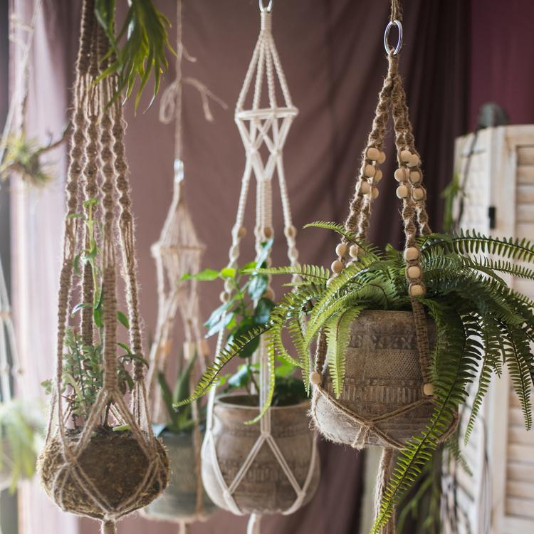 Cotton Hemp Rope Planter Hanger in beige, showcasing its durable design and multiple lengths for versatile plant display.