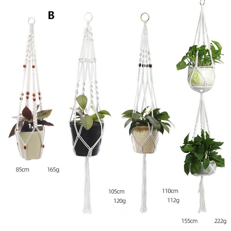 Handmade macrame cotton rope flower hanging basket, perfect for indoor and outdoor plants, showcasing exquisite braided design.