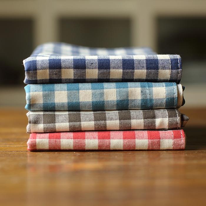 Set of 4 cotton table placemats with a check pattern in vibrant mixed colors including blue, brown, green, red, and pink.