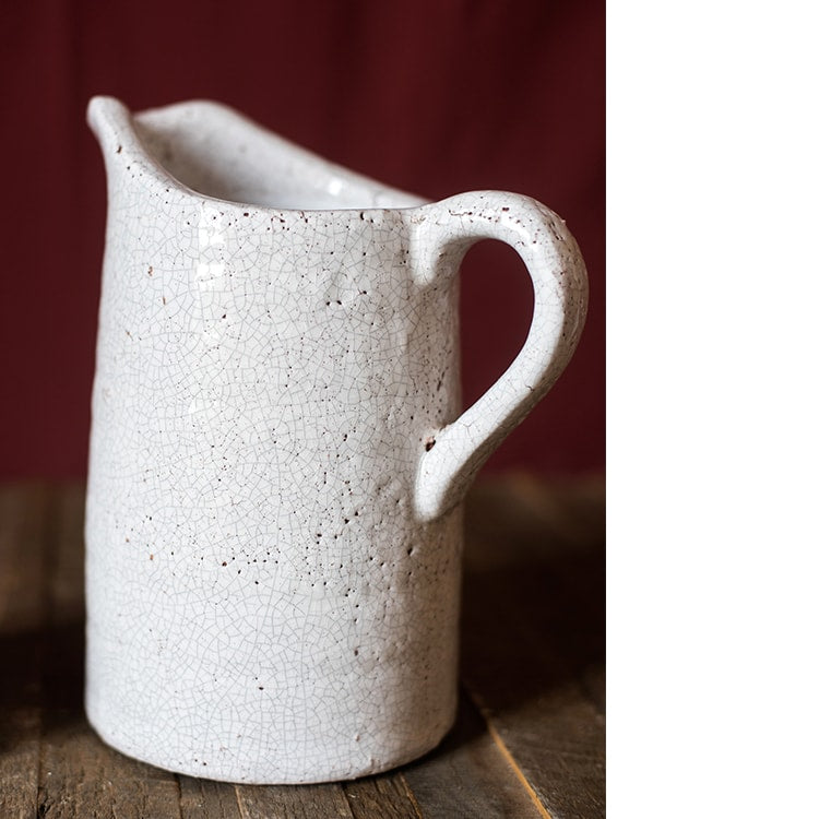 Handmade Country Style Crackle Glaze Ceramic Vase Jar in white and light gray, showcasing a rustic charm with a unique crackle finish.