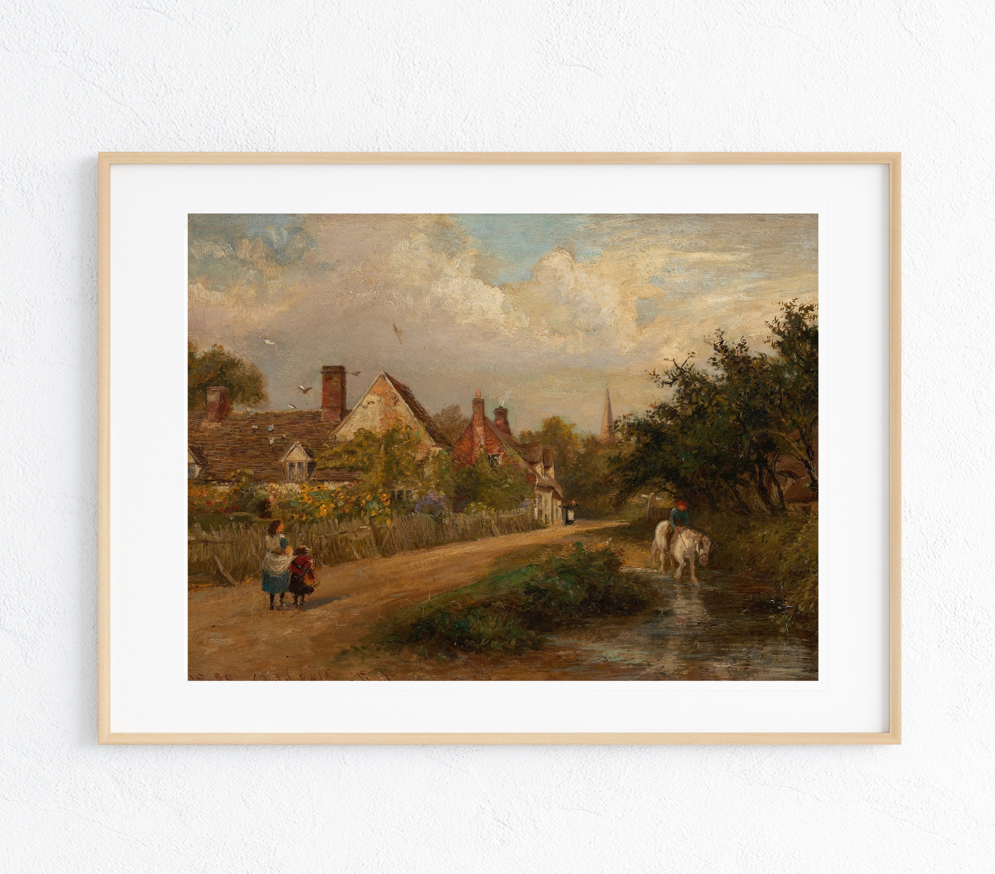 A vibrant Country Village Art Print showcasing a breathtaking landscape with rich colors and textures on museum-grade canvas.