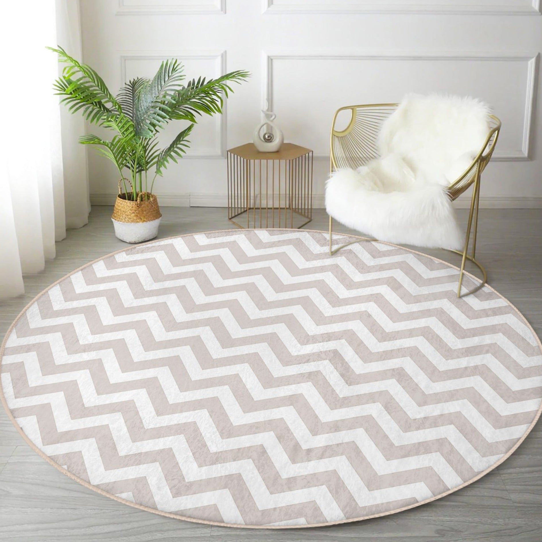 Cozy Bedroom Washable Rug in soft shiny velvet fabric, showcasing its plush texture and circular design, perfect for enhancing bedroom decor.