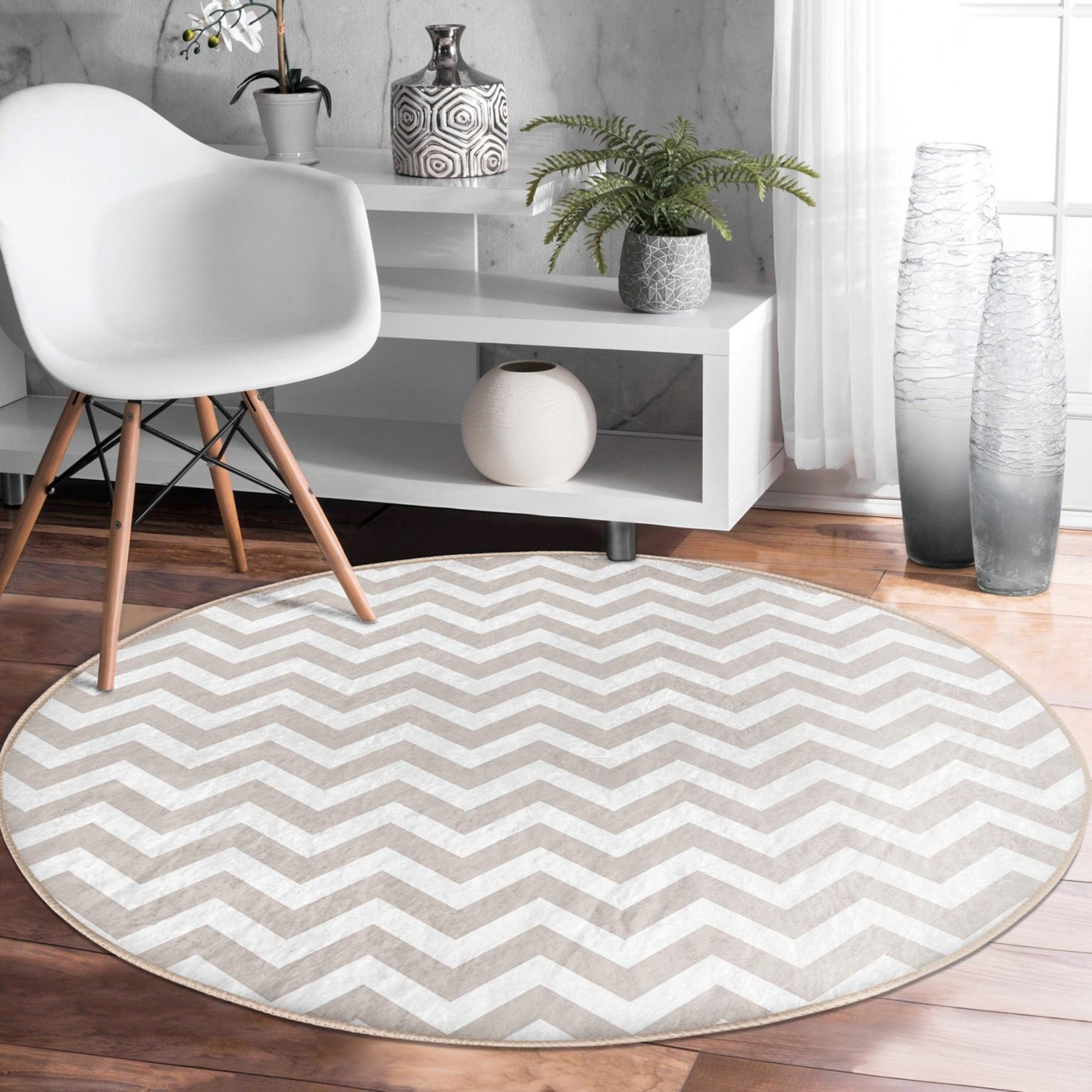 Cozy Bedroom Washable Rug in soft shiny velvet fabric, showcasing its plush texture and circular design, perfect for enhancing bedroom decor.