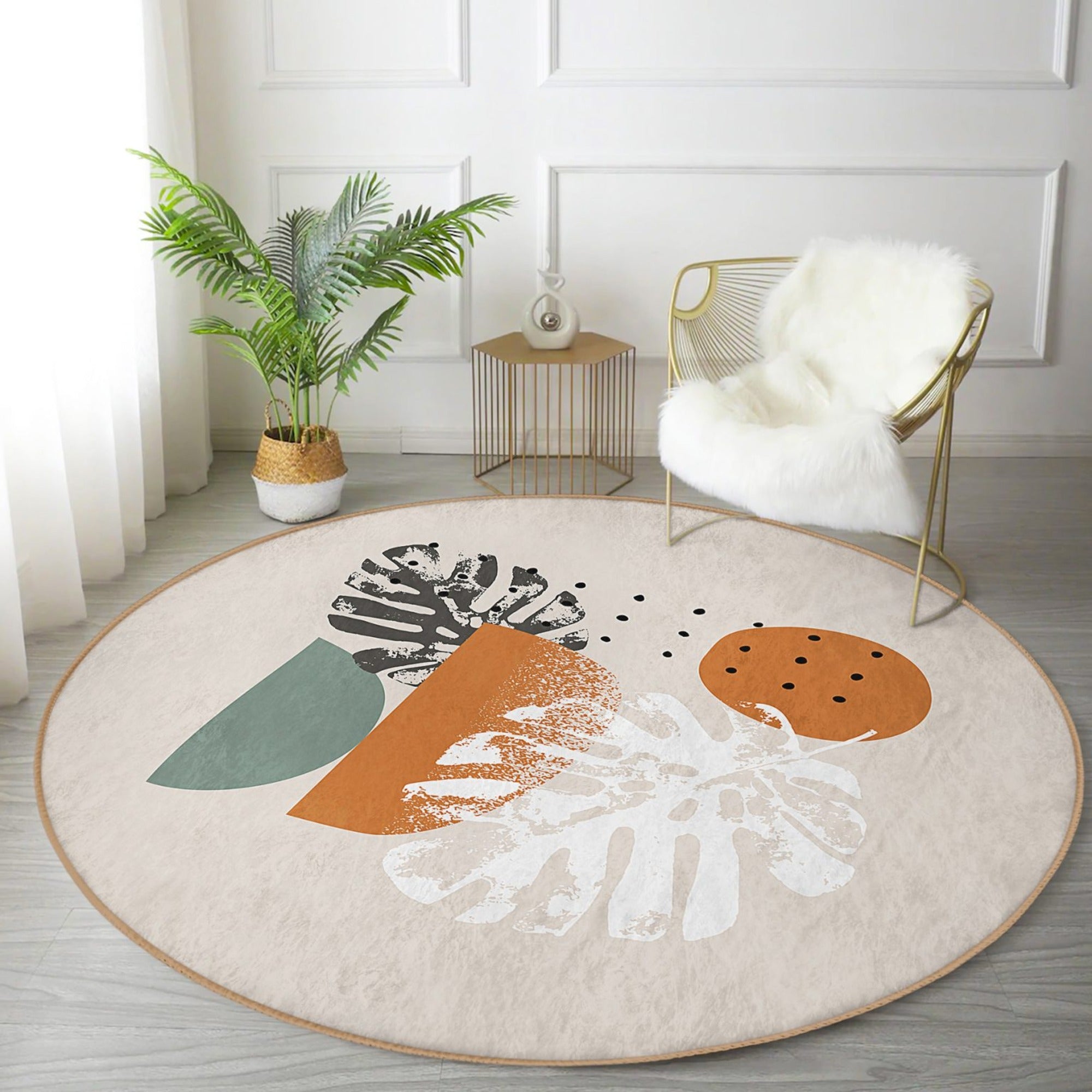 Cozy Home Decorative Washable Round Rug in soft shiny velvet fabric, showcasing its elegant round shape and vibrant colors.