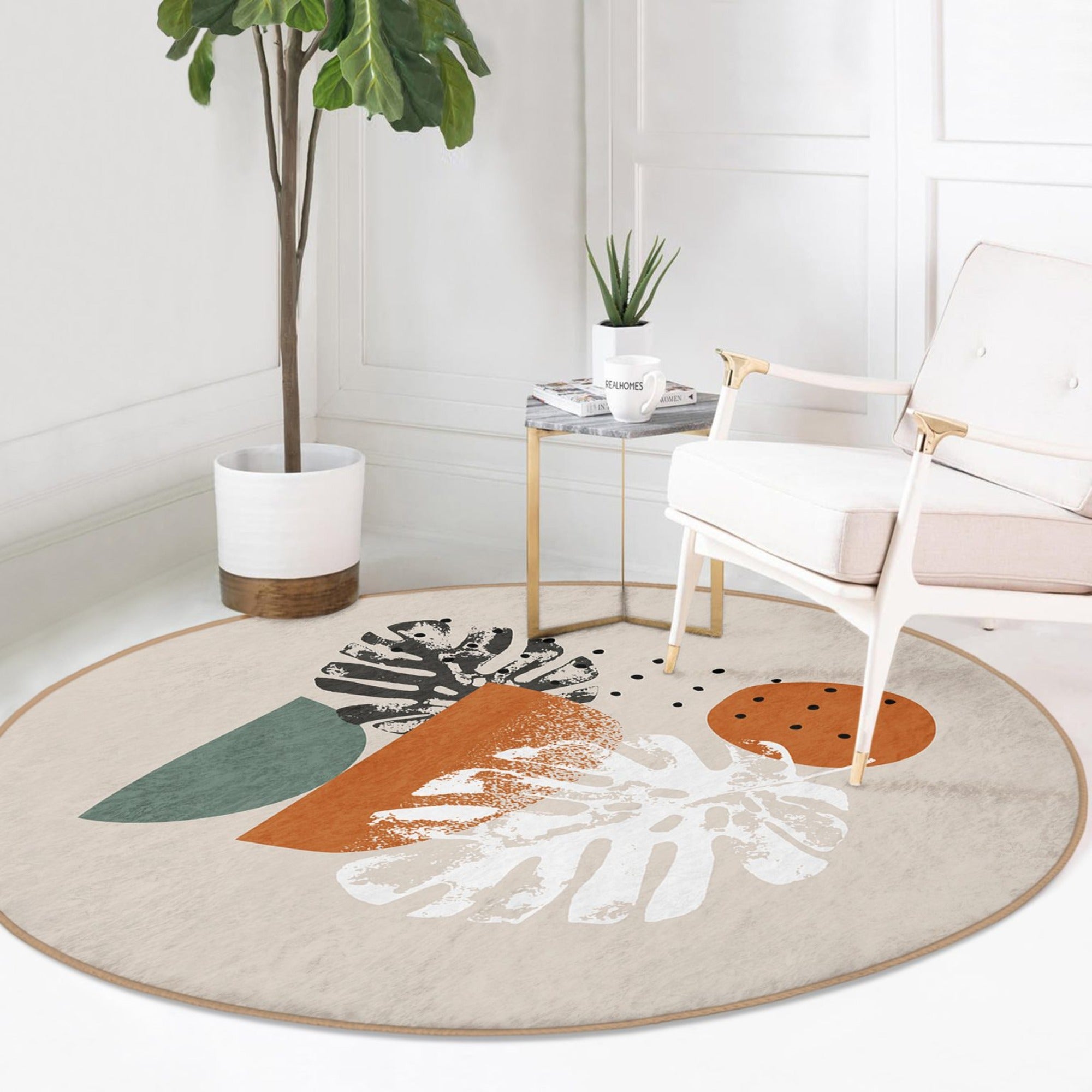 Cozy Home Decorative Washable Round Rug in soft shiny velvet fabric, showcasing its elegant round shape and vibrant colors.