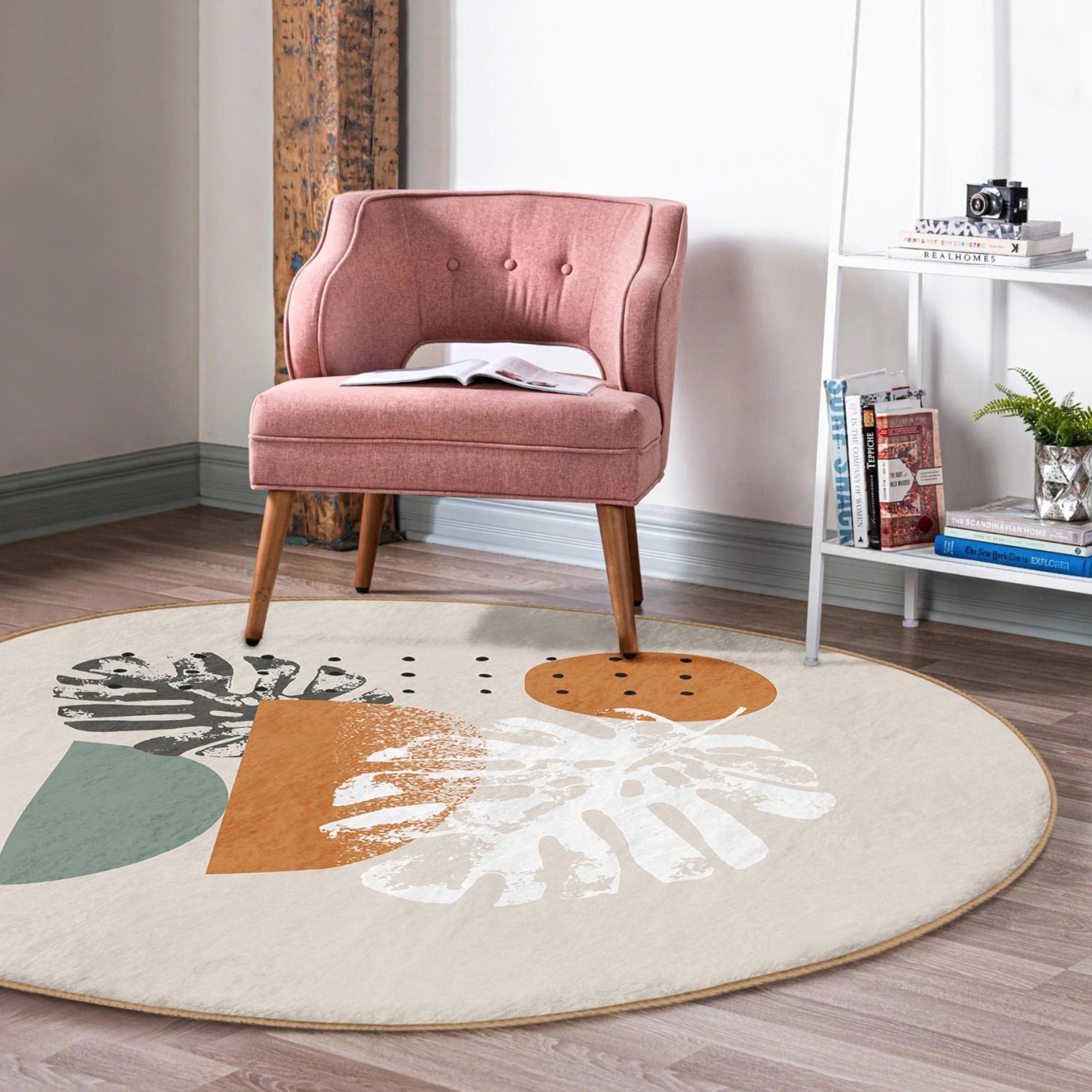 Cozy Home Decorative Washable Round Rug in soft shiny velvet fabric, showcasing its elegant round shape and vibrant colors.