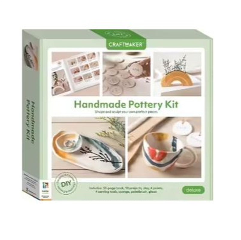 Craft Maker Pottery Kit featuring clay, tools, and a pottery wheel for creative pottery making.