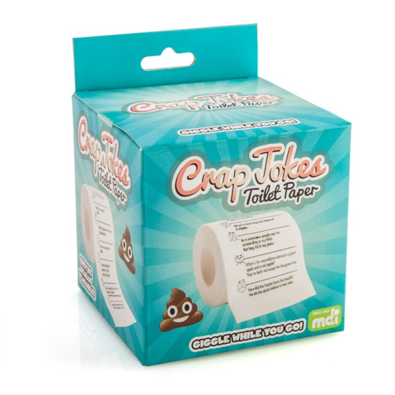 Crap Jokes Toilet Paper roll featuring humorous jokes printed on each sheet, perfect for adding fun to your bathroom experience.