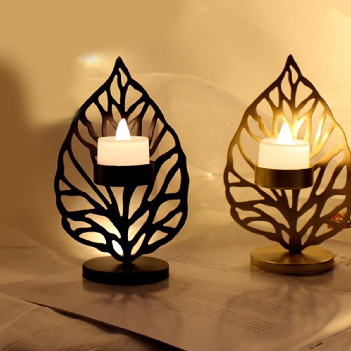 Creative Leaf Candlestick Candleholder made of wrought iron, featuring an elegant leaf design, perfect for home decor.