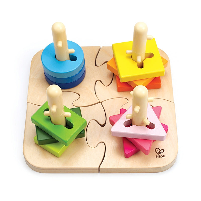 Colorful Creative Peg Puzzle featuring grooved shapes and pegged posts for toddlers.