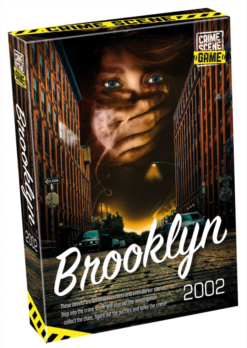 Crime Scene Game Brooklyn 2002 box featuring detective-themed artwork and clues.