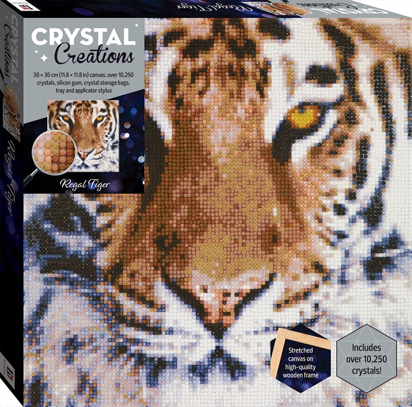 Crystal Creations Canvas featuring a regal tiger design with sparkling crystals ready for application.