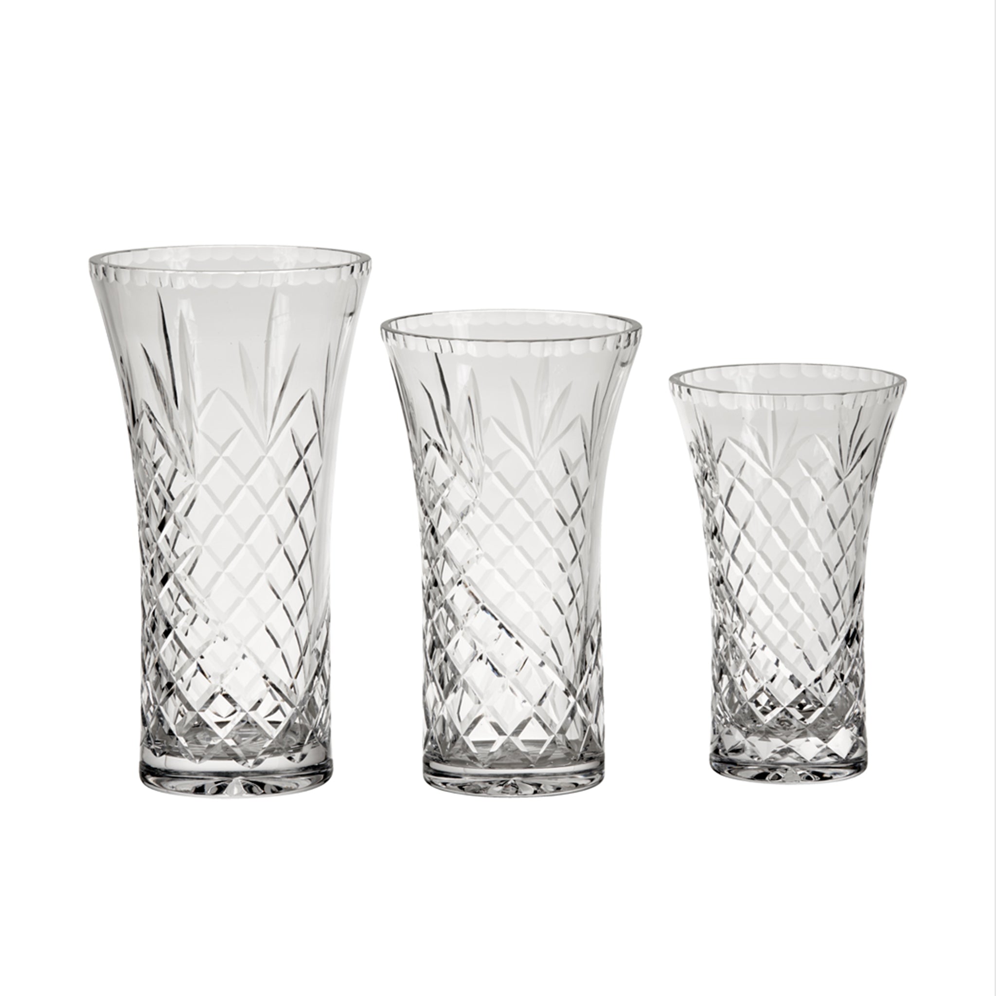 Elegant 7-inch crystal flared vase with Medallion II pattern, showcasing traditional cut design and lead-free clarity.