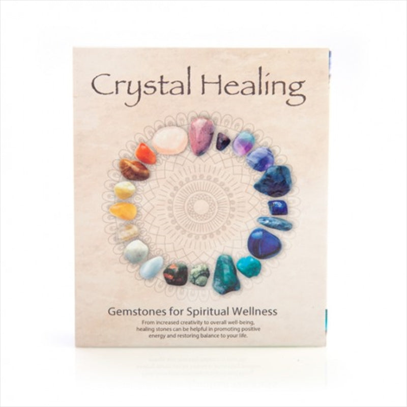 Crystal Healing Wellness Kit featuring 12 unique stones in a velvet pouch, elegantly packaged in a magnetic gift box.