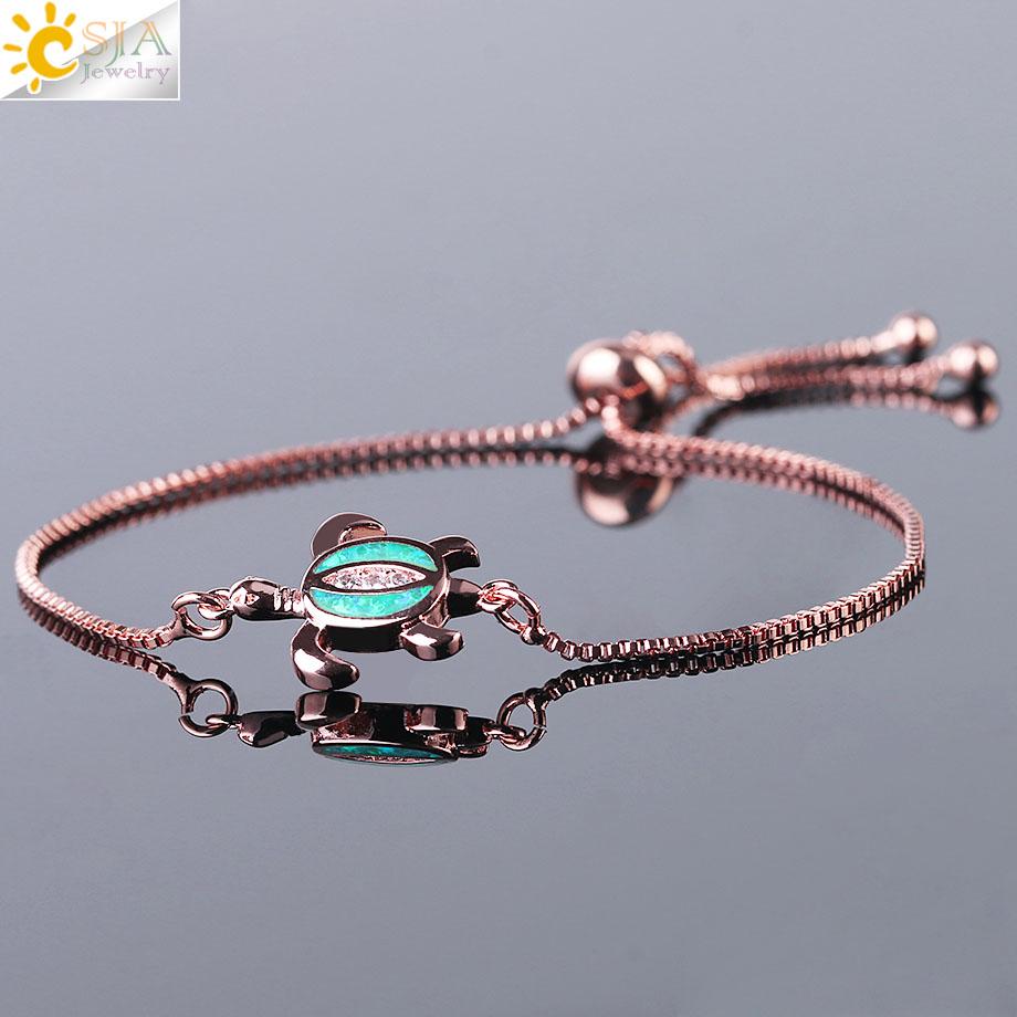 CSJA Sea Turtle Bracelet featuring fire opal beads, adjustable design, and turtle charm, available in gold, platinum, and rose gold finishes.