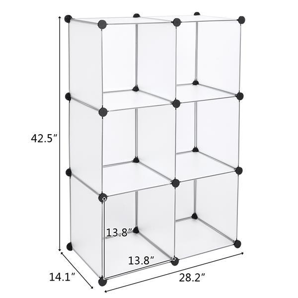 Cube Storage Unit Organizer with six stackable white cubes, ideal for shoes and sundries, showcasing a modern design.