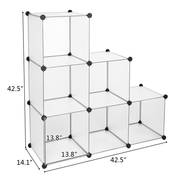 Cube Storage Unit Organizer with six stackable white cubes, ideal for shoes and sundries, showcasing a modern design.