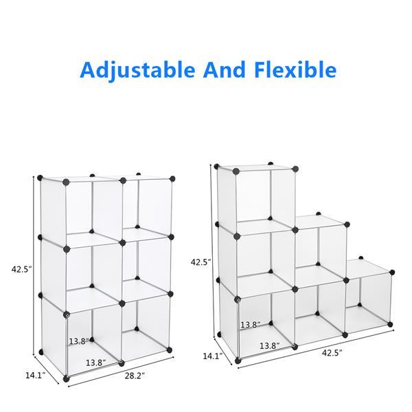 Cube Storage Unit Organizer with six stackable white cubes, ideal for shoes and sundries, showcasing a modern design.