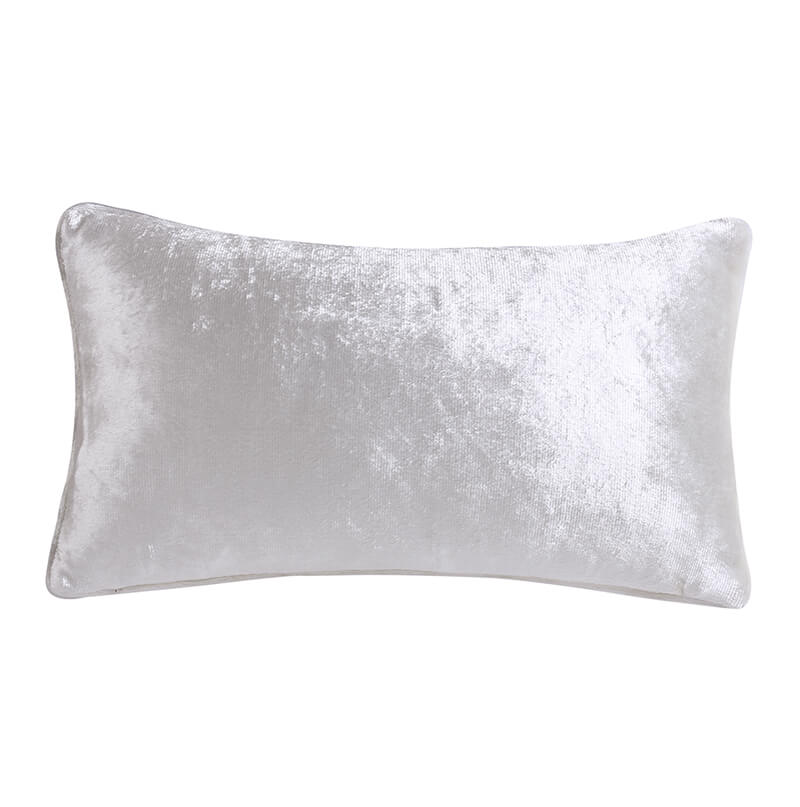 Cut Velvet Fretwork Print White Lumbar Pillow showcasing elegant design and plush texture, perfect for home decor.