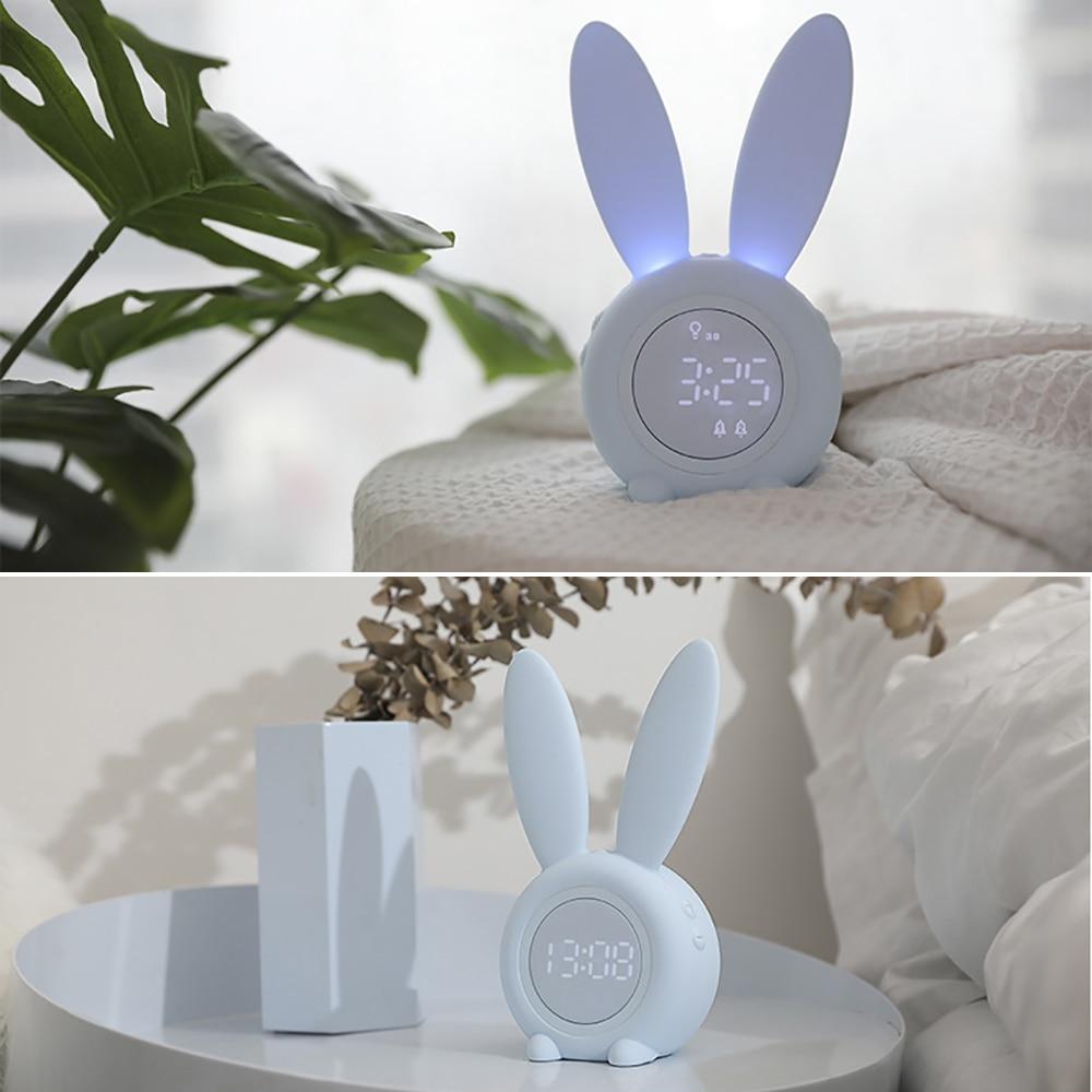 Cute Bunny Ear LED Digital Alarm Clock with USB sound control and LED display, perfect for home decoration.