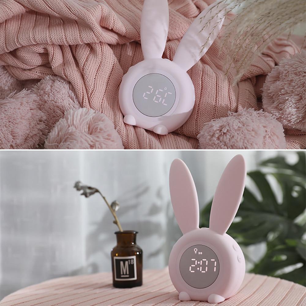 Cute Bunny Ear LED Digital Alarm Clock with USB sound control and LED display, perfect for home decoration.