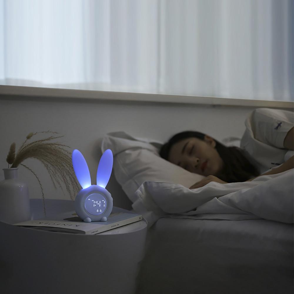 Cute Bunny Ear LED Digital Alarm Clock with USB sound control and LED display, perfect for home decoration.