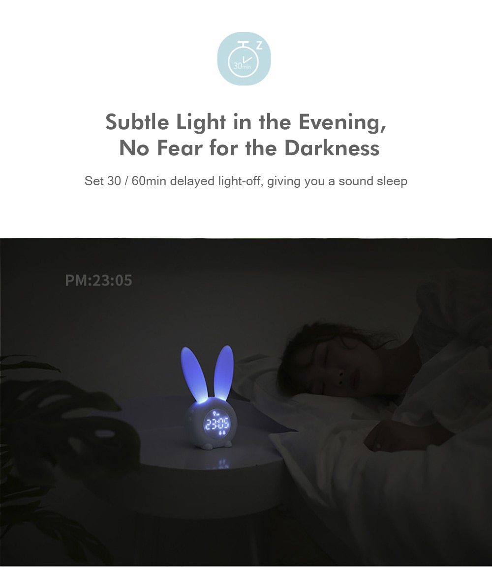 Cute Bunny Ear LED Digital Alarm Clock with USB sound control and LED display, perfect for home decoration.