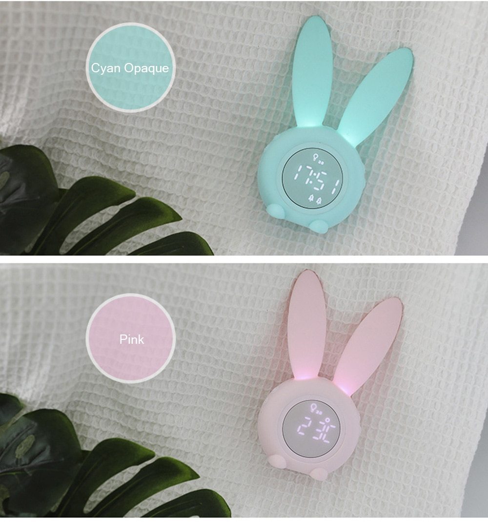 Cute Bunny Ear LED Digital Alarm Clock with USB sound control and LED display, perfect for home decoration.