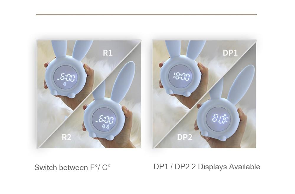 Cute Bunny Ear LED Digital Alarm Clock with USB sound control and LED display, perfect for home decoration.