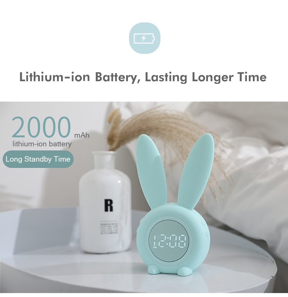 Cute Bunny Ear LED Digital Alarm Clock with USB sound control and LED display, perfect for home decoration.