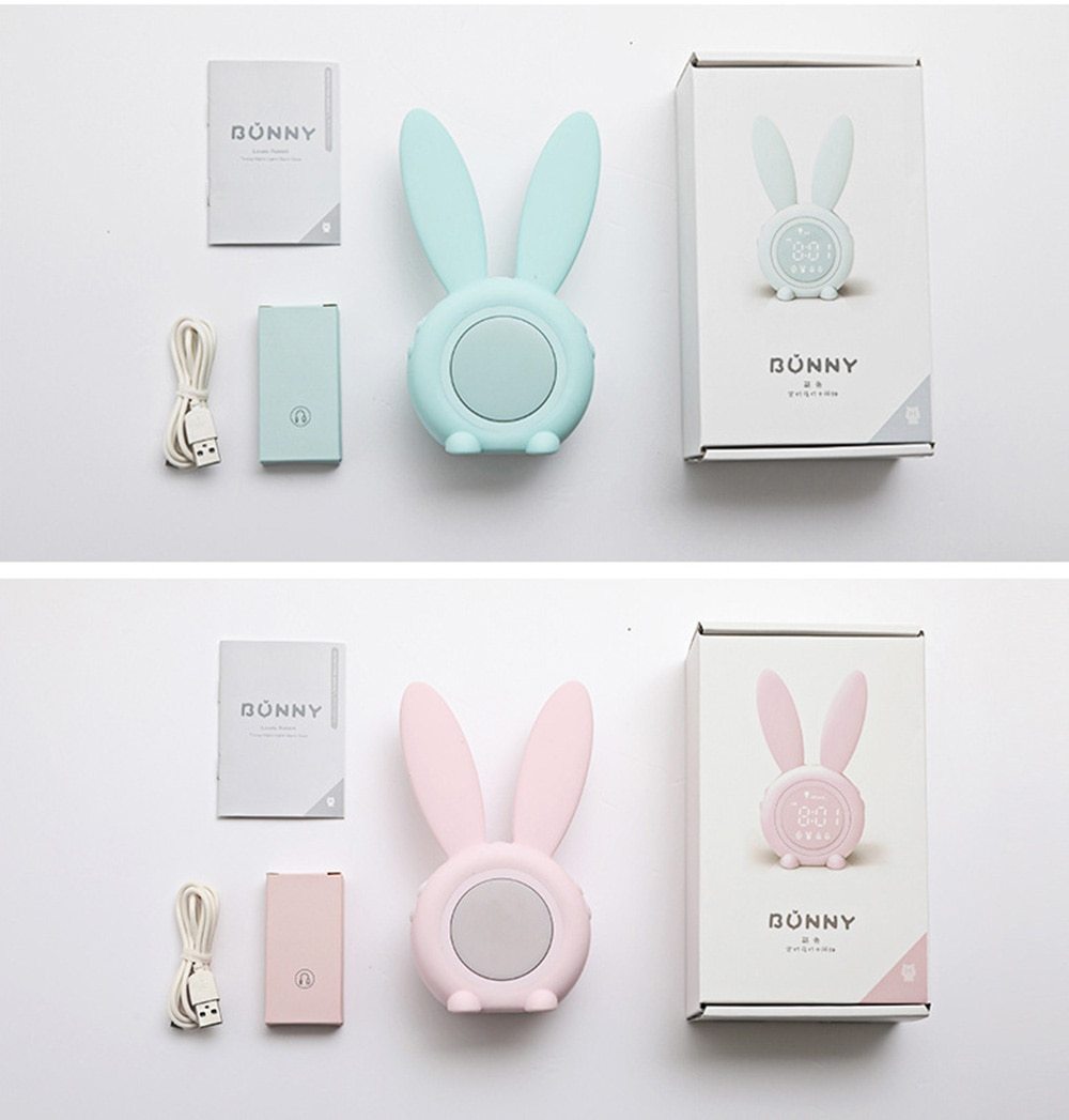 Cute Bunny Ear LED Digital Alarm Clock with USB sound control and LED display, perfect for home decoration.