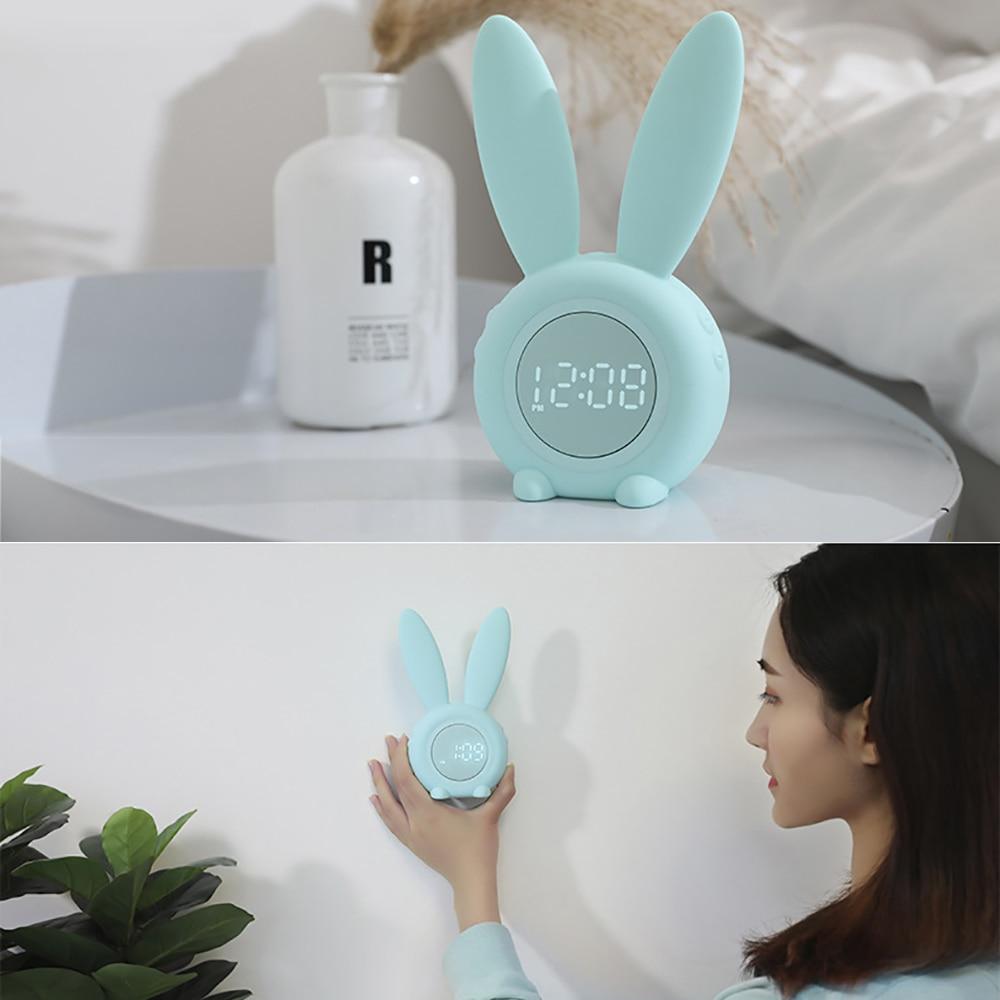 Cute Bunny Ear LED Digital Alarm Clock with USB sound control and LED display, perfect for home decoration.