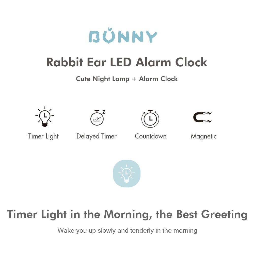 Cute Bunny Ear LED Digital Alarm Clock with USB sound control and LED display, perfect for home decoration.