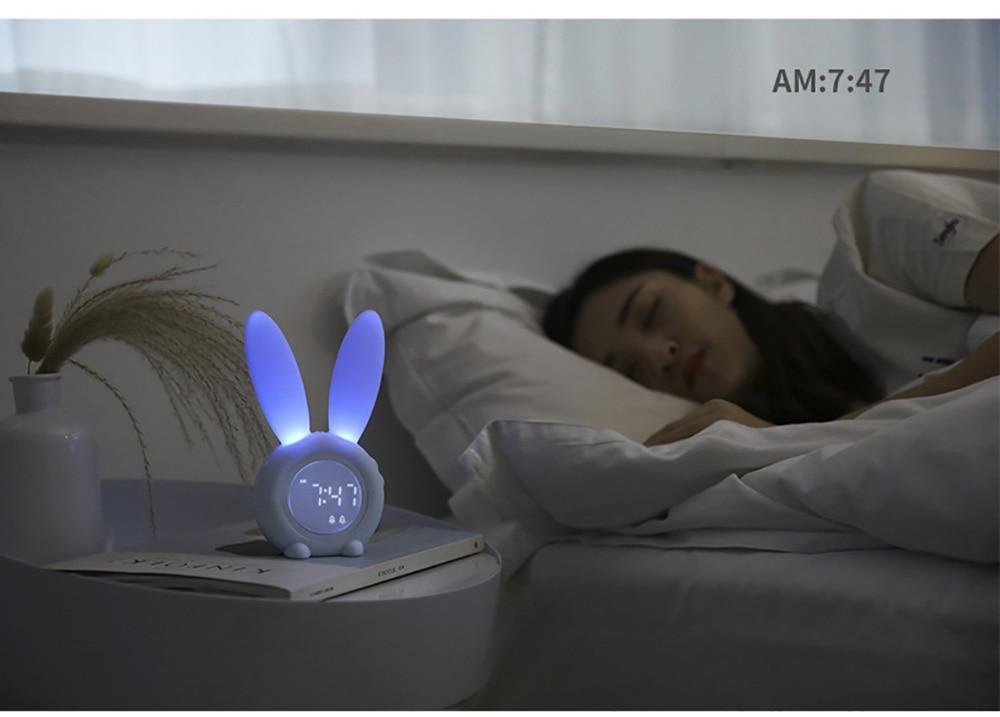 Cute Bunny Ear LED Digital Alarm Clock with USB sound control and LED display, perfect for home decoration.