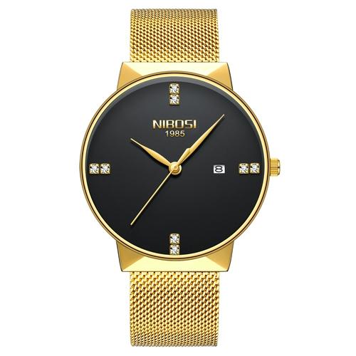 Luxury NIBOSI Fashion Men's Watch with stainless steel band and round analog dial.