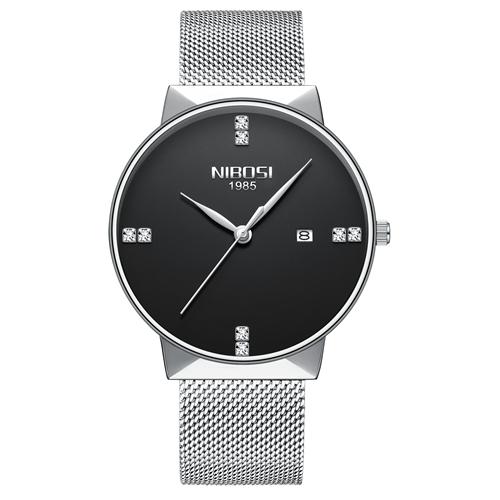 Luxury NIBOSI Fashion Men's Watch with stainless steel band and round analog dial.